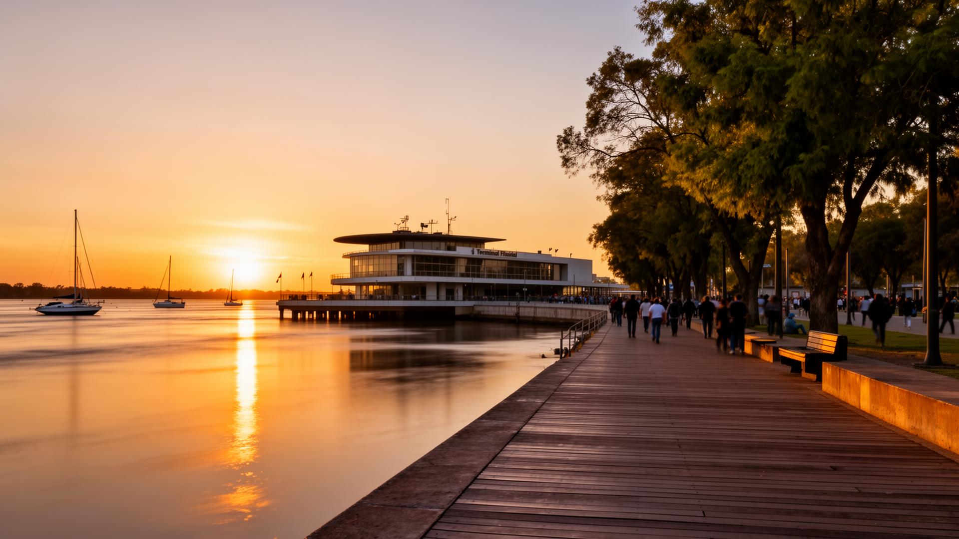 Costanera de Rosario y el río Paraná al atardecer